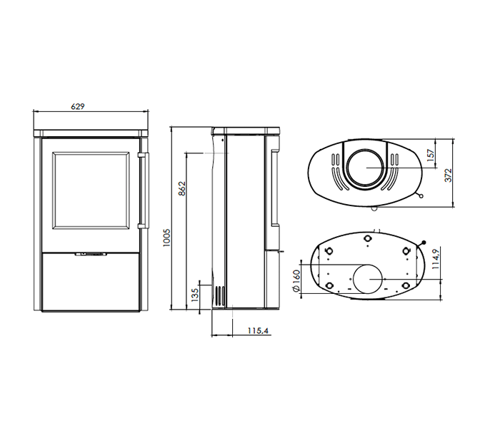 TermaTech | Kaminofen | 5,5 kW ➔ Technische Zeichnung