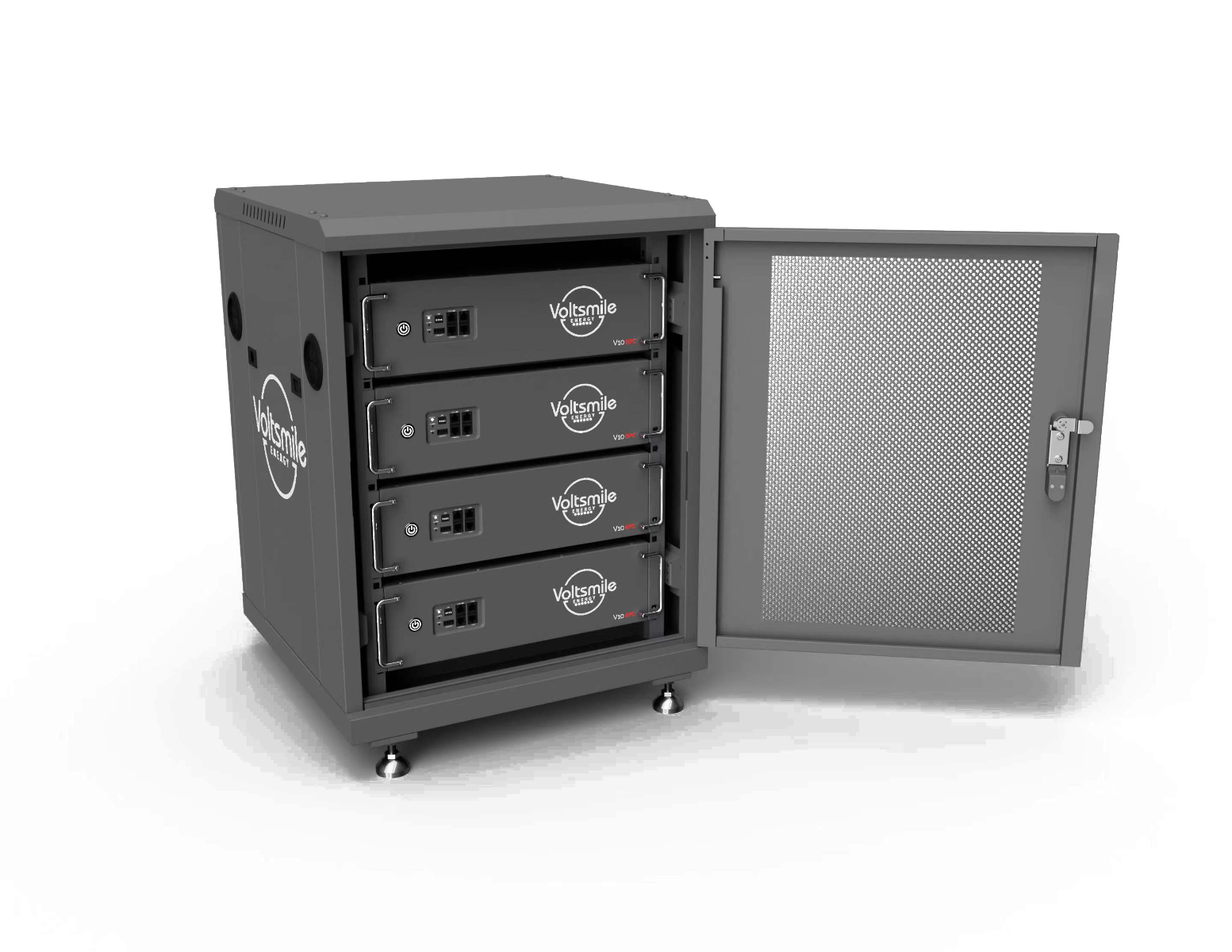 schwarzer Voltsmile Batterieschrank RPC 14U für V10 RPC Batterien