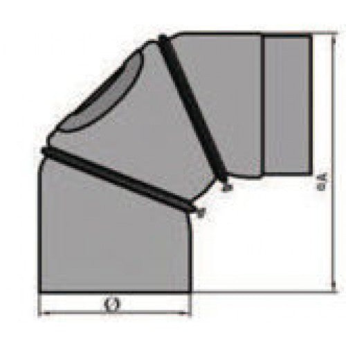 Rauchrohrbogen verstellbar 0-90° mit Tür Durchmesser 150mm
