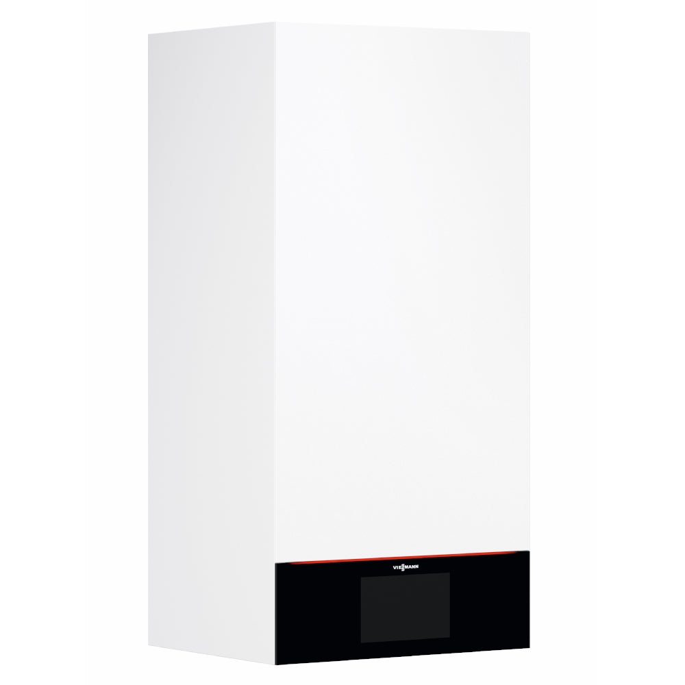 Weisses Viessmann Vitocal 250-A Innengeraet IDU-A in eckigem Design mit schwarzem Bedienfeld unten | Klimaworld.com