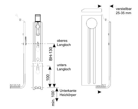 Heizkoerper Befestigungsschienen Set | Abstaende zur Wand & Boden | klimaworlv.com