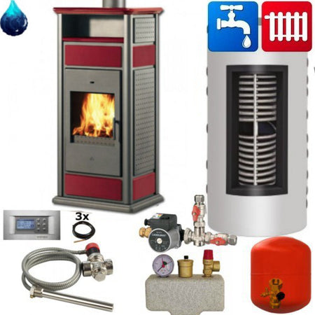 Wasserführender Kaminofen Warm CS 15kW Warmhaltefach komplett Set