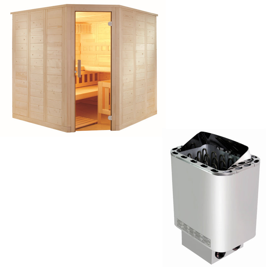 Sentiotec Sauna Set Wellfun Corner mit Saunaofen Nordex Next inkl. Steuerung | klimaworld.com