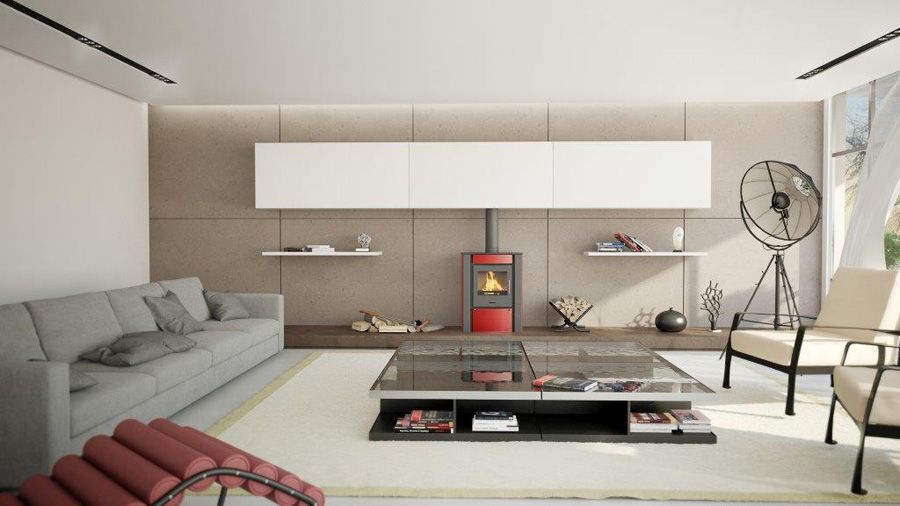 HS Flamingo Kaminofen Amos, rot, Ambiente | klimaworld.com