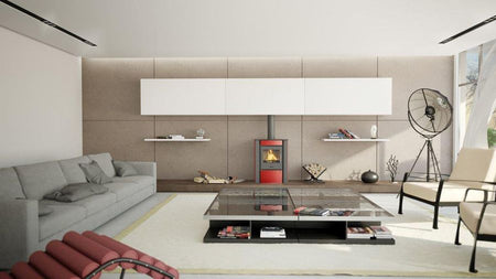 HS Flamingo Kaminofen Amos, rot, Ambiente | klimaworld.com