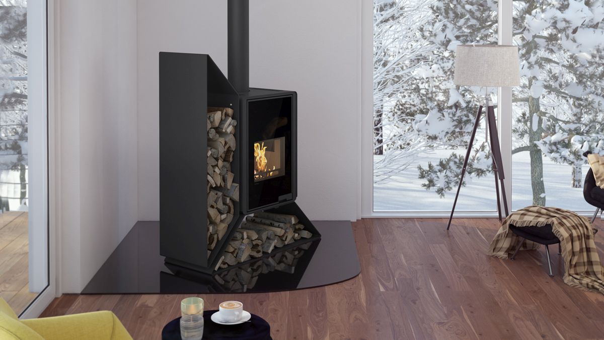 HS-Flamingo Kaminofen Kampa links, schwarz, Ambiente | Klimaworld.com