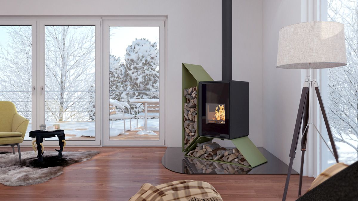 HS-Flamingo Kaminofen Kampa links, gruen, Ambiente | Klimaworld.com