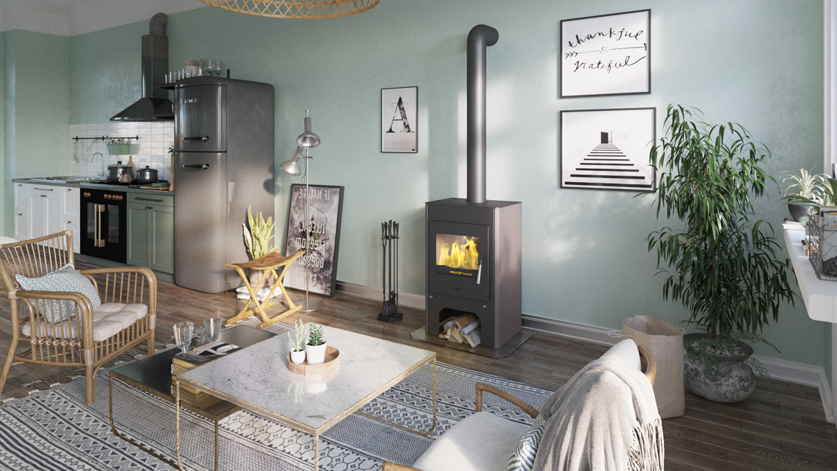 HS-Flamingo Kaminofen Espo III, braun, Ambiente | klimaworld.com
