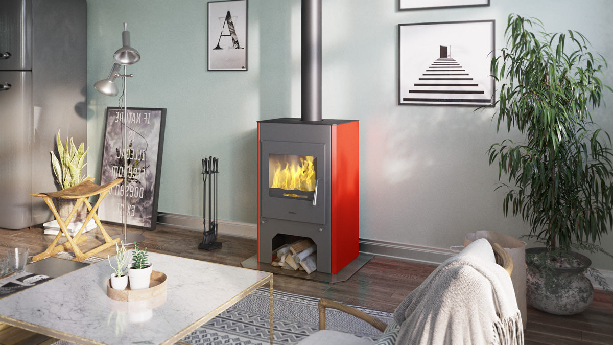 HS-Flamingo Kaminofen Espo III, rot, Ambiente | klimaworld.com