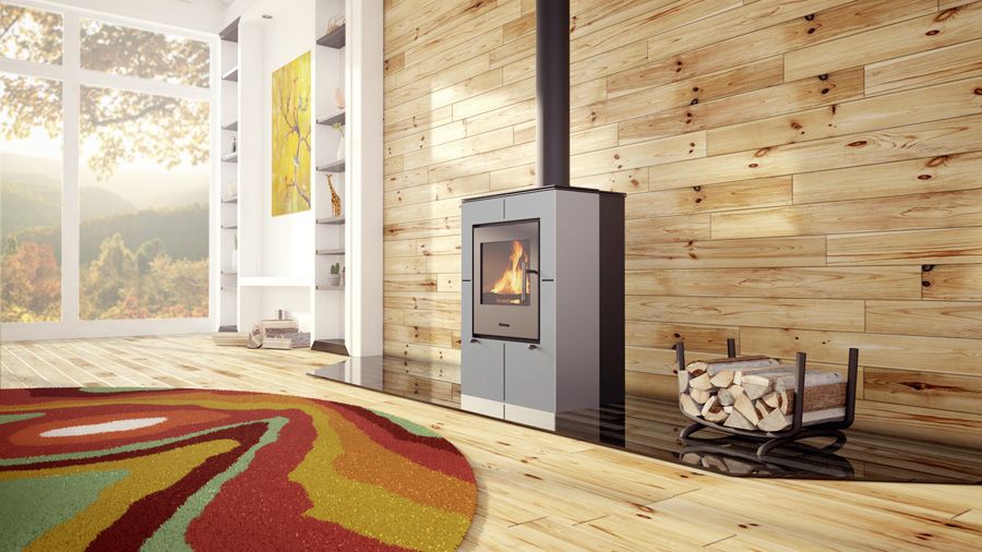 HS Flamingo Kaminofen Evenes, grau, Ambiente | klimaworld.com