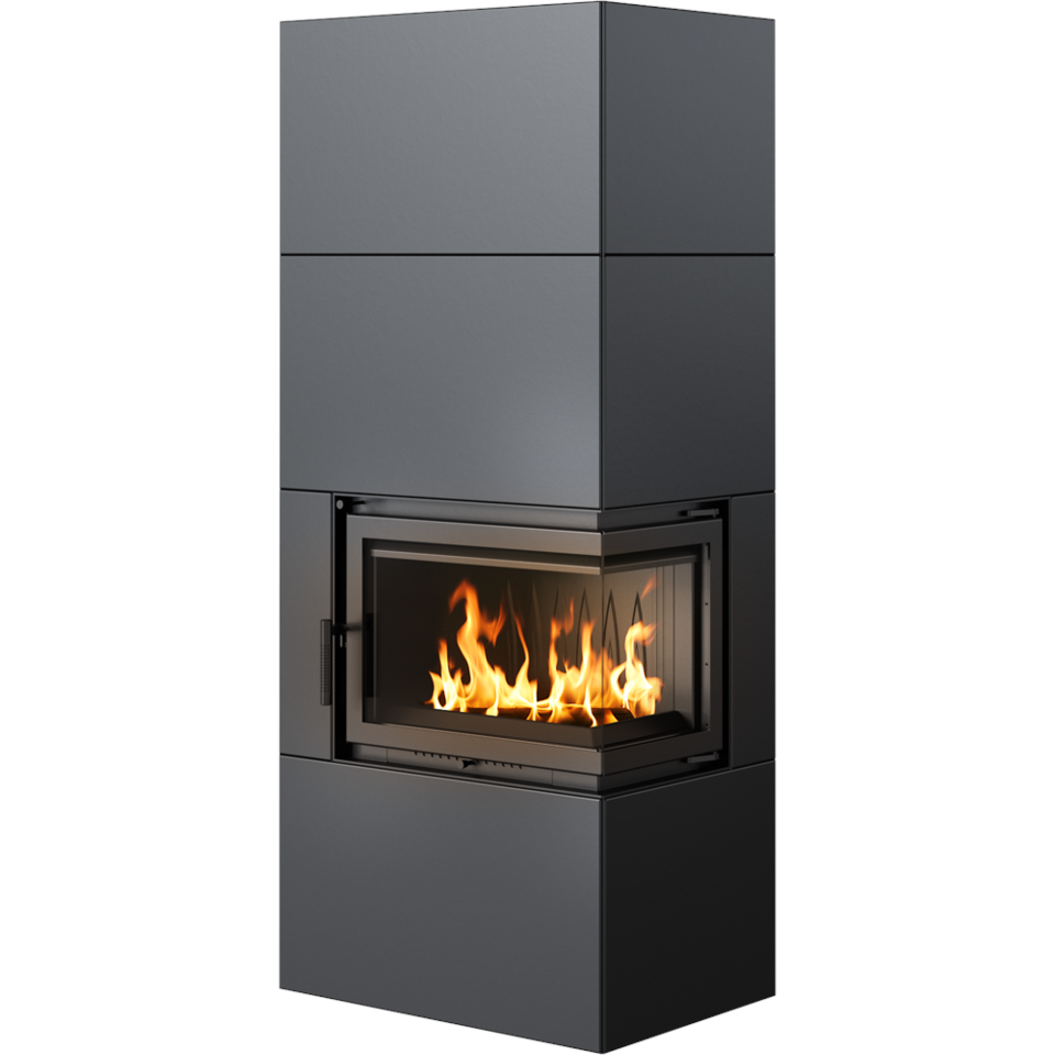 Kratki Kaminbausatz Simple 8 - 2-seitig rechts | Box schwarz | 8 kW