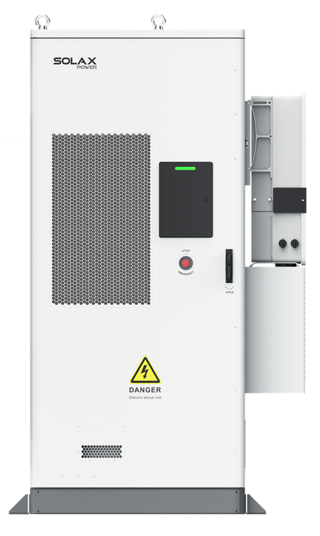 Weißer SolaX AELIO B100 Batterieschrank mit Wechselrichter X3-AELIO-49,9K Frontansicht | Klimaworld
