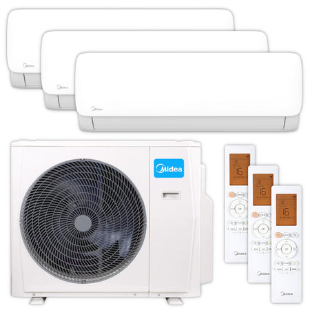 Midea Multisplit Klimaanlage Set Xtreme Save Lite, bestehend aus 3 weissen Innengeraeten, weissem Aussengeraet und 3 Fernbedienungen | Klimaworld.com