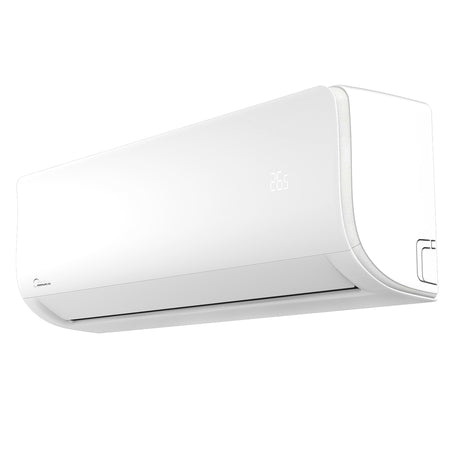 Weisses MIDEA Wandgeraet Xtreme Save Pro in der Seitenansicht mit Beispiel 26,5 °C | klimaworld.com