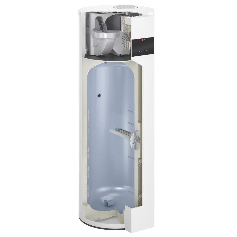 Viessmann Vitocal 262-A T2E-R290 Warmwasserwaermepumpe Schnittansicht mit Speicher und Technik | Klimaworld.com