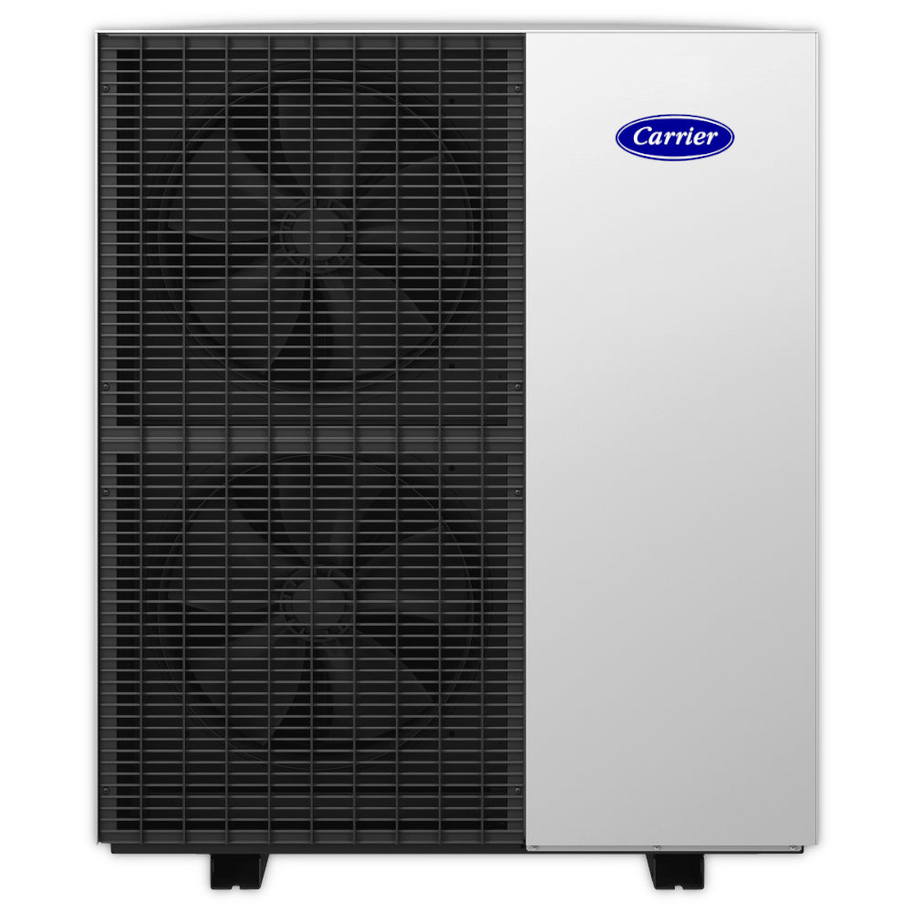 Schwarz-graue Ausseneinheit der Carrier AquaSnap AWH-NGA, rechteckiges Gehaeuse mit sichtbarem Luefter | klimaworld.com