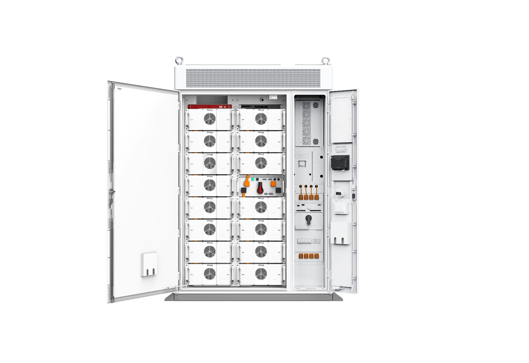 weißer Batterieschrank TRENE-P100B215 Ansicht offenerr Schrank | Klimaworld.com